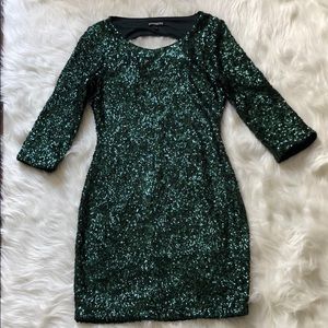 Forest green sequin holiday party dress